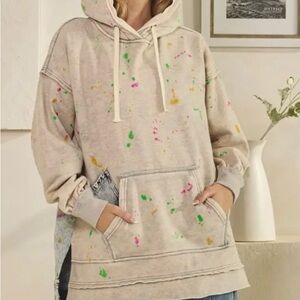 Oli & Hali Oyster Gray Hoodie with Colorful Splatter